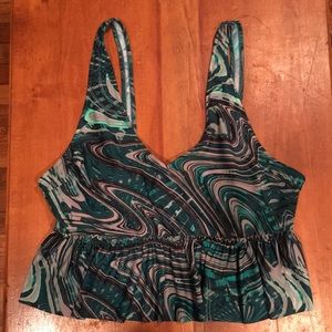 Kortni Jeane V-Neck Green Pattern Swim Top